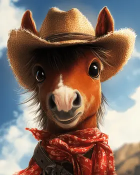 Cowgirl Horse Close-Up - Anthropomorphic Wall Art Prints – 8″x10″ Artwork for 11″x14″ Frame