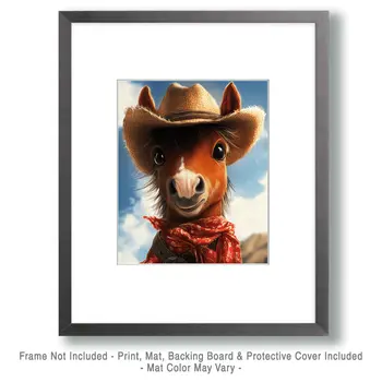 Cowgirl Horse Close-Up - Anthropomorphic Wall Art Prints – 8″x10″ Artwork for 11″x14″ Frame