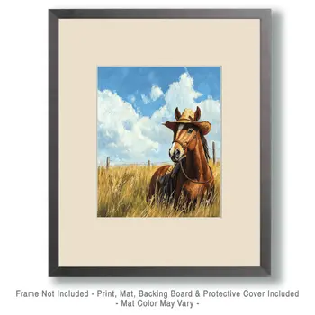 Horse with Hat - Anthropomorphic Wall Art Prints – 8″x10″ Artwork for 11″x14″ Frame
