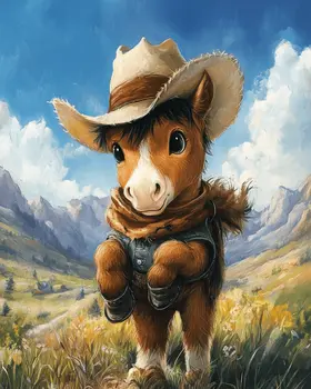 Bucking Cowboy Colt Art - Anthropomorphic Wall Art Prints – 8″x10″ Artwork for 11″x14″ Frame