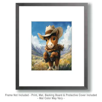 Bucking Cowboy Colt Art - Anthropomorphic Wall Art Prints – 8″x10″ Artwork for 11″x14″ Frame