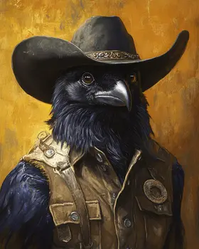 Raven Cowboy - Anthropomorphic Wall Art Prints – 8″x10″ Artwork for 11″x14″ Frame