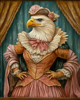 Bald Eagle Lady on Stage - Anthropomorphic Wall Art Prints – 8″x10″ Artwork for 11″x14″ Frame