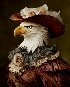 Bald Eagle Lady Portrait - Anthropomorphic Wall Art Prints – 8″x10″ Artwork for 11″x14″ Frame