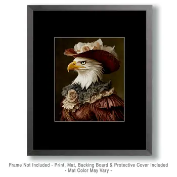 Bald Eagle Lady Portrait - Anthropomorphic Wall Art Prints – 8″x10″ Artwork for 11″x14″ Frame