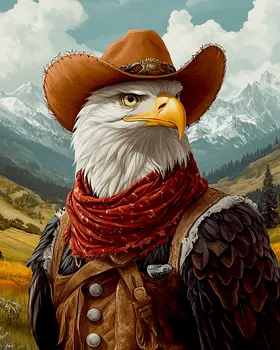 Bald Eagle Cowboy Ranch Hand - Anthropomorphic Wall Art Prints – 8″x10″ Artwork for 11″x14″ Frame