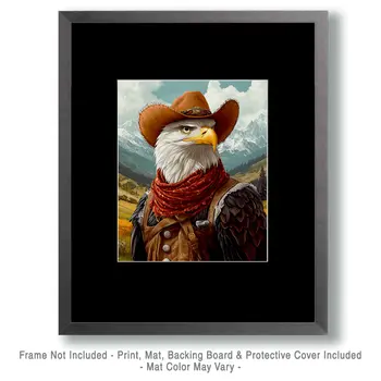Bald Eagle Cowboy Ranch Hand - Anthropomorphic Wall Art Prints – 8″x10″ Artwork for 11″x14″ Frame