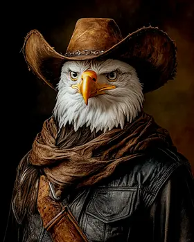 Bald Eagle Cowboy - Anthropomorphic Wall Art Prints – 8″x10″ Artwork for 11″x14″ Frame