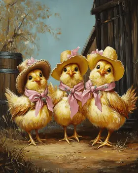 Three Country Cowgirl Chicks - Anthropomorphic Wall Art Prints – 8″x10″ Artwork for 11″x14″ Frame