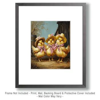 Three Country Cowgirl Chicks - Anthropomorphic Wall Art Prints – 8″x10″ Artwork for 11″x14″ Frame