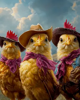 Tres Chicas - Outlaw Cowgirl Chicks - Anthropomorphic Wall Art Prints – 8″x10″ Artwork for 11″x14″ Frame