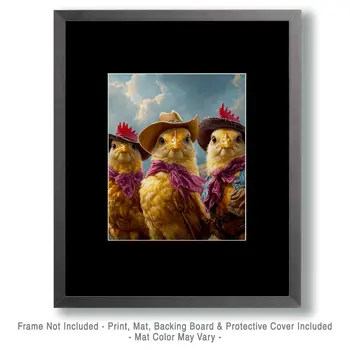 Tres Chicas - Outlaw Cowgirl Chicks - Anthropomorphic Wall Art Prints – 8″x10″ Artwork for 11″x14″ Frame