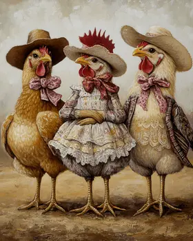 The Neighbor Chicks - Anthropomorphic Wall Art Prints – 8″x10″ Artwork for 11″x14″ Frame