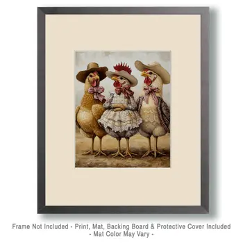 The Neighbor Chicks - Anthropomorphic Wall Art Prints – 8″x10″ Artwork for 11″x14″ Frame