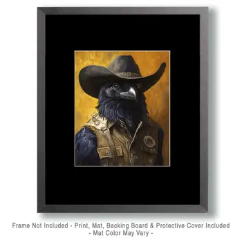 Raven Cowboy - Anthropomorphic Wall Art Prints – 8″x10″ Artwork for 11″x14″ Frame