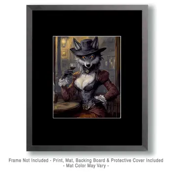 Dark Wolf Gentlelady - Anthropomorphic Wall Art Prints – 8″x10″ Artwork for 11″x14″ Frame