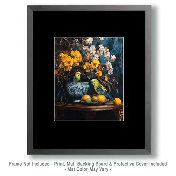 Pair of Parakeets - Animal Still Life Wall Art Prints – 8″x10″ Artwork for 11″x14″ Frame