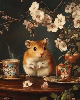 Vintage Hamster - Animal Still Life Wall Art Prints – 8″x10″ Artwork for 11″x14″ Frame