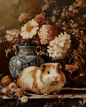 Vintage Guinea Pig - Animal Still Life Wall Art Prints – 8″x10″ Artwork for 11″x14″ Frame