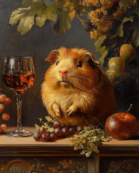 Vintage Golden Guinea Pig - Animal Still Life Wall Art Prints – 8″x10″ Artwork for 11″x14″ Frame