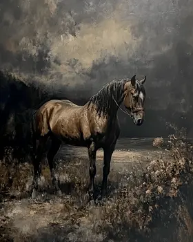 Black Horse on Stormy Night - Animal Still Life Wall Art Prints – 8″x10″ Artwork for 11″x14″ Frame