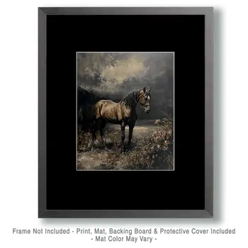 Black Horse on Stormy Night - Animal Still Life Wall Art Prints – 8″x10″ Artwork for 11″x14″ Frame