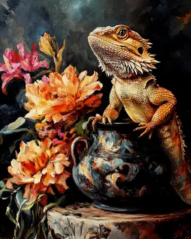 Vintage Bearded Dragon - Animal Still Life Wall Art Prints – 8″x10″ Artwork for 11″x14″ Frame
