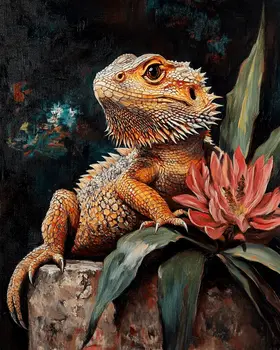 Bearded Dragon Portrait - Animal Still Life Wall Art Prints – 8″x10″ Artwork for 11″x14″ Frame