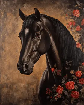 Black Horse Portrait - Animal Still Life Wall Art Prints – 8″x10″ Artwork for 11″x14″ Frame