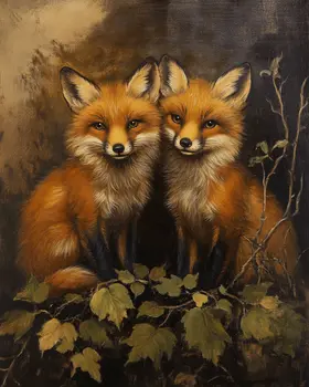 Pair of Foxes - Animal Still Life Wall Art Prints – 8″x10″ Artwork for 11″x14″ Frame