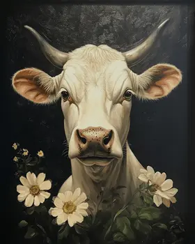 White Bull Portrait - Animal Still Life Wall Art Prints – 8″x10″ Artwork for 11″x14″ Frame