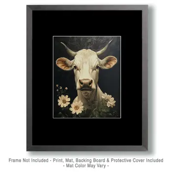 White Bull Portrait - Animal Still Life Wall Art Prints – 8″x10″ Artwork for 11″x14″ Frame