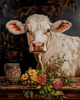 Young Cow Portrait - Animal Still Life Wall Art Prints – 8″x10″ Artwork for 11″x14″ Frame