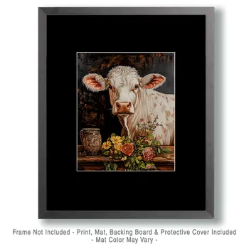 Young Cow Portrait - Animal Still Life Wall Art Prints – 8″x10″ Artwork for 11″x14″ Frame