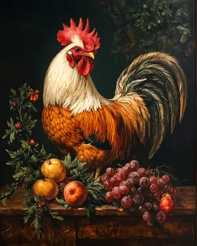 Vintage Rooster - Animal Still Life Wall Art Prints – 8″x10″ Artwork for 11″x14″ Frame