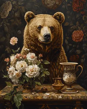 Vintage Grizzly Bear Portrait - Animal Still Life Wall Art Prints – 8″x10″ Artwork for 11″x14″ Frame
