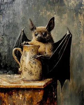 Bat and Vase - Animal Still Life Wall Art Prints – 8″x10″ Artwork for 11″x14″ Frame