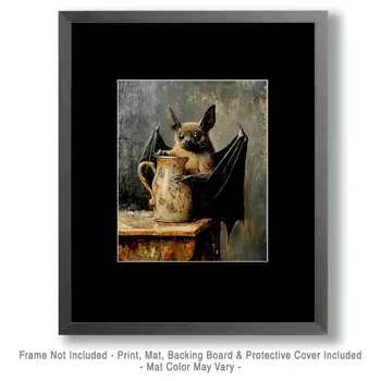 Bat and Vase - Animal Still Life Wall Art Prints – 8″x10″ Artwork for 11″x14″ Frame