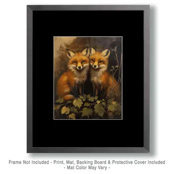 Pair of Foxes - Animal Still Life Wall Art Prints – 8″x10″ Artwork for 11″x14″ Frame