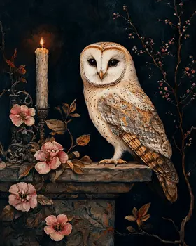 Vintage Owl Painting - Animal Still Life Wall Art Prints – 8″x10″ Artwork for 11″x14″ Frame