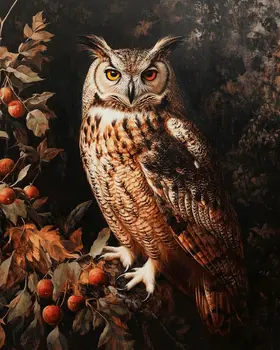 Vintage Great Horned Owl Painting - Animal Still Life Wall Art Prints – 8″x10″ Artwork for 11″x14″ Frame