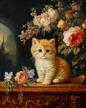 Vintage Ginger Kitten - Animal Still Life Wall Art Prints – 8″x10″ Artwork for 11″x14″ Frame