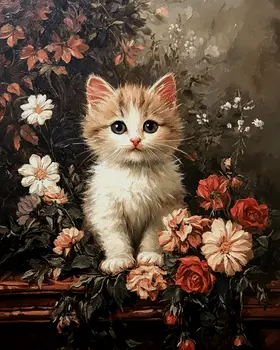 Vintage Orange Tabby Kitten - Animal Still Life Wall Art Prints – 8″x10″ Artwork for 11″x14″ Frame