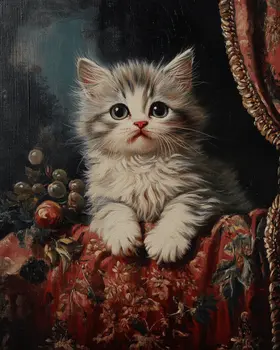 Gray and White Kitten - Animal Still Life Wall Art Prints – 8″x10″ Artwork for 11″x14″ Frame