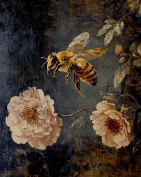 Vintage Honey Bee - Animal Still Life Wall Art Prints – 8″x10″ Artwork for 11″x14″ Frame