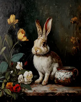 Vintage Rabbit - Animal Still Life Wall Art Prints – 8″x10″ Artwork for 11″x14″ Frame