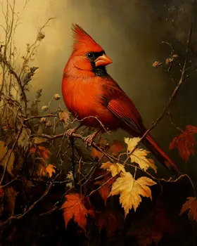 Vintage Male Cardinal - Animal Still Life Wall Art Prints – 8″x10″ Artwork for 11″x14″ Frame