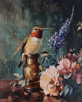 Vintage Hummingbird - Animal Still Life Wall Art Prints – 8″x10″ Artwork for 11″x14″ Frame