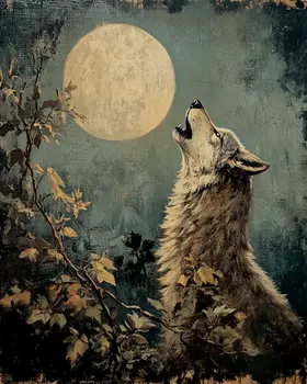 Vintage Howling Wolf - Animal Still Life Wall Art Prints – 8″x10″ Artwork for 11″x14″ Frame