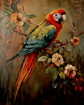 Vintage Parrot - Animal Still Life Wall Art Prints – 8″x10″ Artwork for 11″x14″ Frame